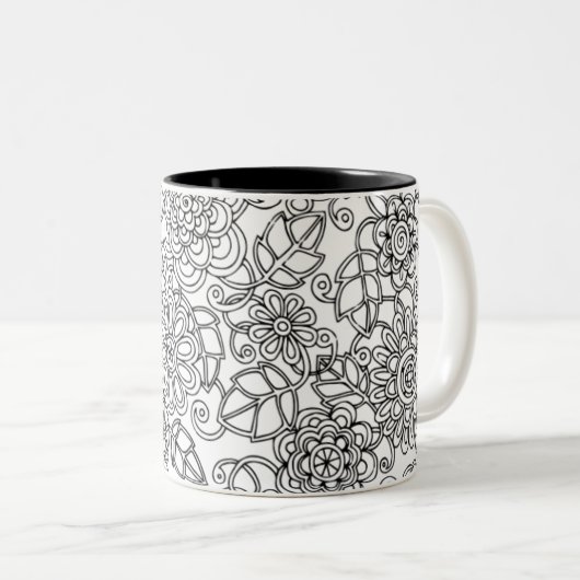 Ethnic Floral Doodle Tweekleurige Koffiemok (Voorkant rechts)
