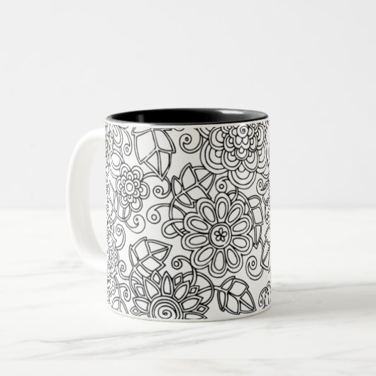 Ethnic Floral Doodle Tweekleurige Koffiemok (Voorkant links)