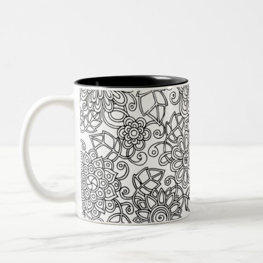 Ethnic Floral Doodle Tweekleurige Koffiemok (Links)