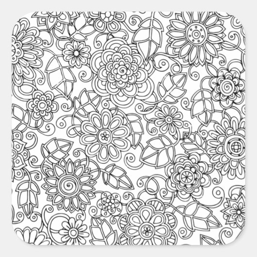 Ethnic Floral Doodle Vierkante Sticker (Voorkant)