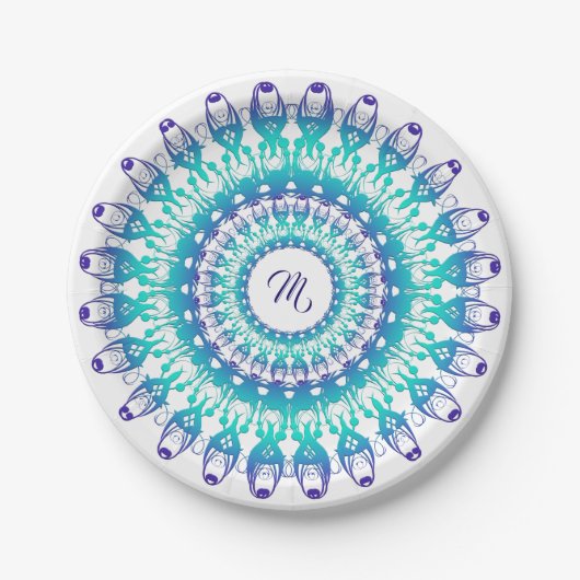 Ethnic floral mandala.Monogram Papieren Bordje (Voorkant)