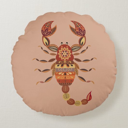 Ethnic Floral Scorpion Rond Kussen (Voorkant)
