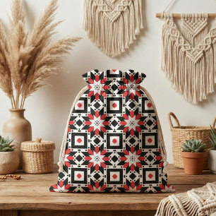 Ethnic Folk Boho Red Black White Geometric Pattern Stof