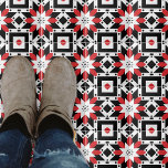 Ethnic Folk Boho Red Black White Geometric Pattern Tegeltje<br><div class="desc">Moderne abstracte decoratieve tegel met geometrische vormen in rood,  zwart en wit.</div>