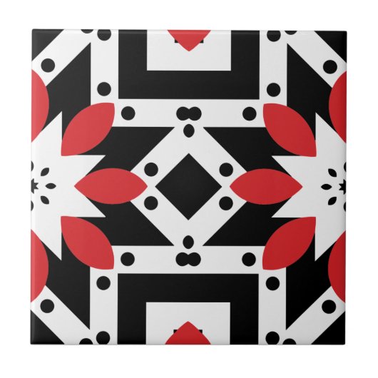 Ethnic Folk Boho Red Black White Geometric Pattern Tegeltje (Voorkant)