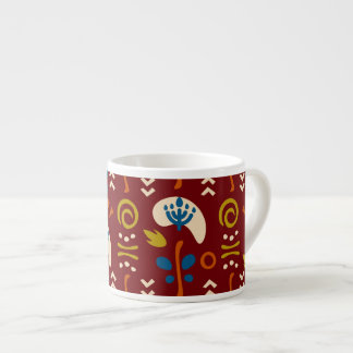 Ethnic Folk Floral Pattern Espresso Kop
