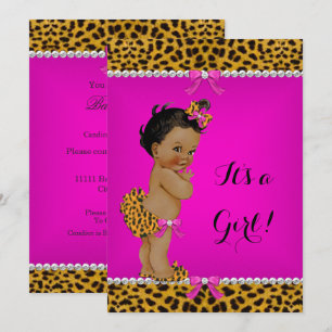 Ethnic Girl Baby shower Leopard Hot Pink Kaart