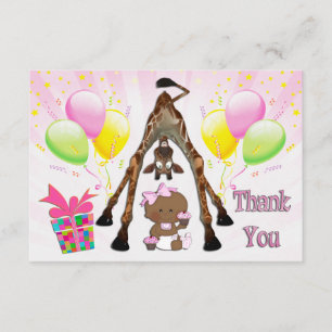 Ethnic Girl Giraffe Cupcake Baby shower Dank je we Bedankkaart