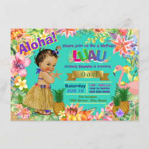 Ethnic Girl Hawaiian Luau Birthday Party Kaart