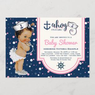 Ethnic Girl Nautical Baby shower Kaart