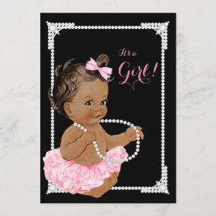 Ethnic Girl Pink Black Pearl Baby shower Kaart