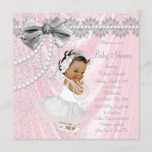 Ethnic Girl Pink Grey Satin Pearl Baby shower Kaart