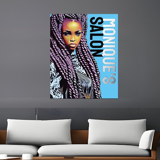 Ethnic Hair Salon Wall Sign, Long Braids Silver Folie Afdrukken