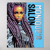 Ethnic Hair Salon Wall Sign, Long Braids Silver Folie Afdrukken (Voorkant)