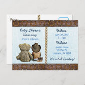 Ethnic Lil Cowboy Boy en Teddy Bear Baby Inv Uitnodiging Briefkaart (Voorkant / Achterkant)
