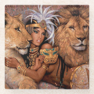 Ethnic Lion Goddess Egyptian Beverage Coaster Glazen Onderzetter