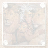 Ethnic Lion Goddess Egyptian Beverage Coaster Glazen Onderzetter (Achterkant)