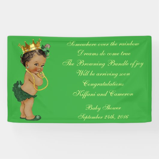 Ethnic Little Princess Baby shower Green en Gold Spandoek (Horizontaal)