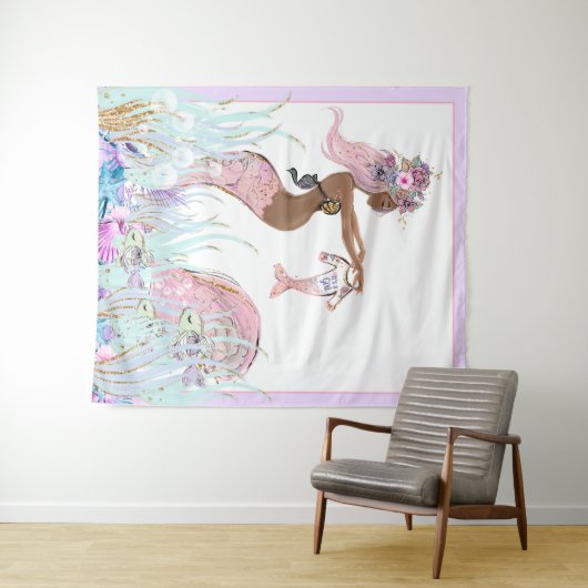 Ethnic Mermaid Baby shower Backdrop Banners Wandkleed (In Situ (horizontaal))