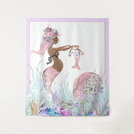Ethnic Mermaid Baby shower Backdrop Banners Wandkleed (Voorkant)