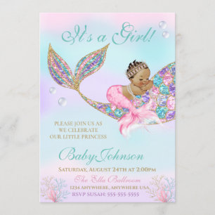 Ethnic Mermaid Baby shower Glitter Tail Kaart