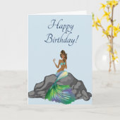 Ethnic Mermaid Dark Hair Happy Birthday Kaart (Gele Bloem)