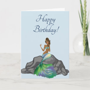 Ethnic Mermaid Dark Hair Happy Birthday Kaart