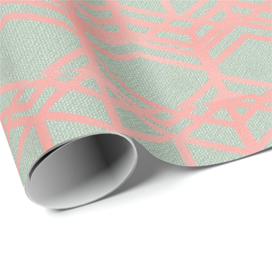 Ethnic Mint Green Pastel Roze Blush Geometric Cadeaupapier (Rol Hoek)