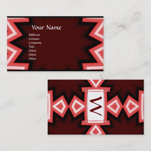 ETHNIC MONOGRAM Abstract Geometric Red White Visitekaartje (Voorkant / Achterkant)
