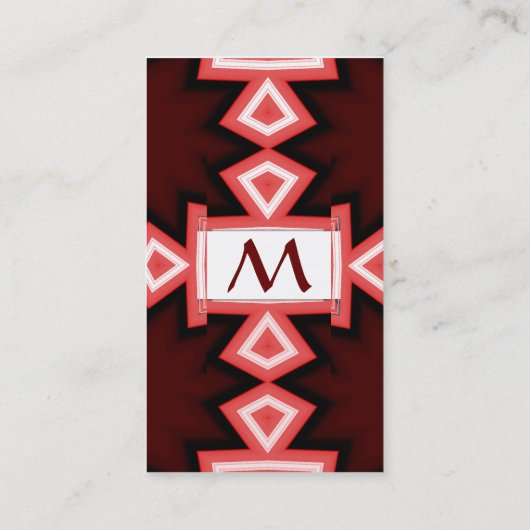 ETHNIC MONOGRAM Abstract Geometric Red White Visitekaartje (Achterkant)