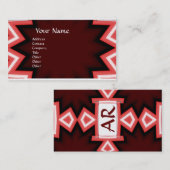 ETHNIC MONOGRAM Abstract rood wit papier Visitekaartje (Voorkant / Achterkant)
