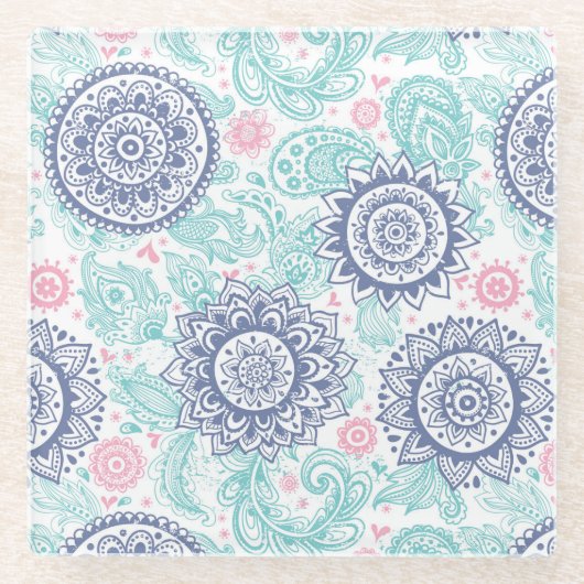 Ethnic Paisley Pattern Glazen Onderzetter (Voorkant)