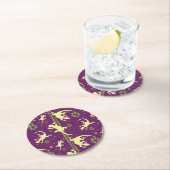 Ethnic Pattern Paars Green Gecko Lizard Print Ronde Kartonnen Onderzetter (Insitu)