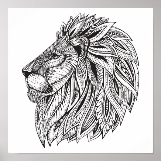 Ethnic Patterned Lion Head 2 Poster (Voorkant)