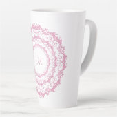 Ethnic Pink Floral Mandala, Monogram. Latte Mok (Rechterhoek)