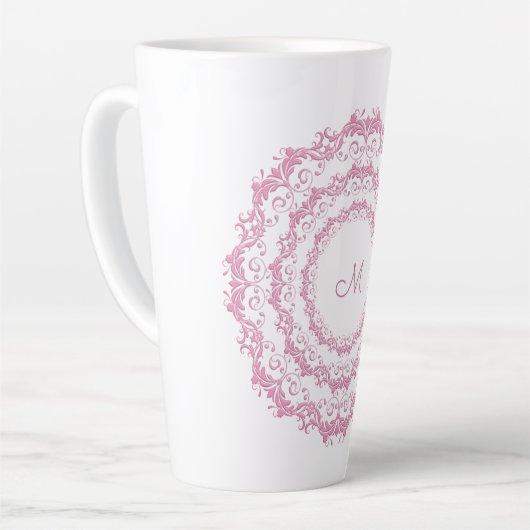 Ethnic Pink Floral Mandala, Monogram. Latte Mok (Linkerhoek)