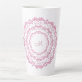 Ethnic Pink Floral Mandala, Monogram. Latte Mok (Voorkant)