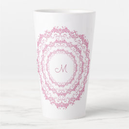Ethnic Pink Floral Mandala, Monogram. Latte Mok