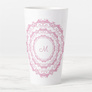 Ethnic Pink Floral Mandala, Monogram. Latte Mok