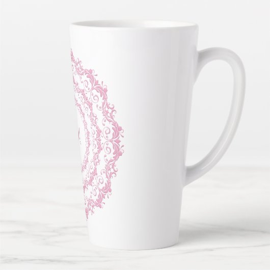 Ethnic Pink Floral Mandala, Monogram. Latte Mok (Rechts)