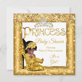 Ethnic Princess Baby shower Gold High Heel Glitter Kaart