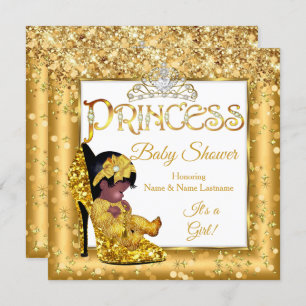 Ethnic Princess Baby shower Gold High Heel Glitter Kaart