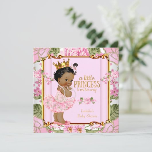 Ethnic Princess Baby shower Pink Rose Floral Kaart (Staand voorkant)