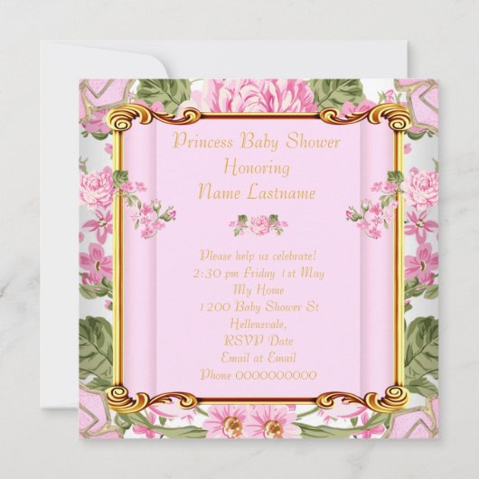 Ethnic Princess Baby shower Pink Rose Floral Kaart (Achterkant)