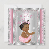 Ethnic Princess Baby shower Pink Silver Tutu Kaart (Voorkant)