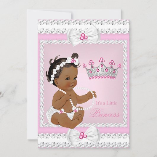 Ethnic Princess Baby shower Pink White Pearls Bows Kaart (Voorkant)