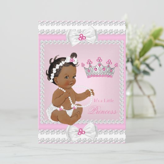 Ethnic Princess Baby shower Pink White Pearls Bows Kaart (Staand voorkant)