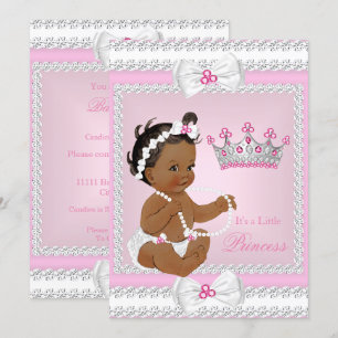 Ethnic Princess Baby shower Pink White Pearls Bows Kaart