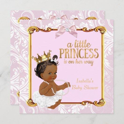 Ethnic Princess Baby shower White Pink Gold Kaart (Voorkant / Achterkant)