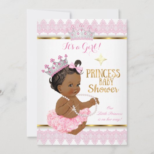 Ethnic Princess Girl Baby shower Pink Gold Tutu Kaart (Voorkant)